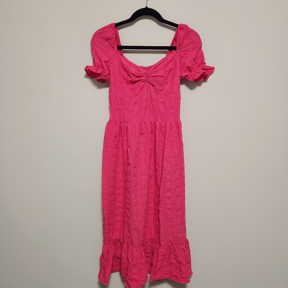 NWT Zara Smocked Pink Midi Dress Size Medium